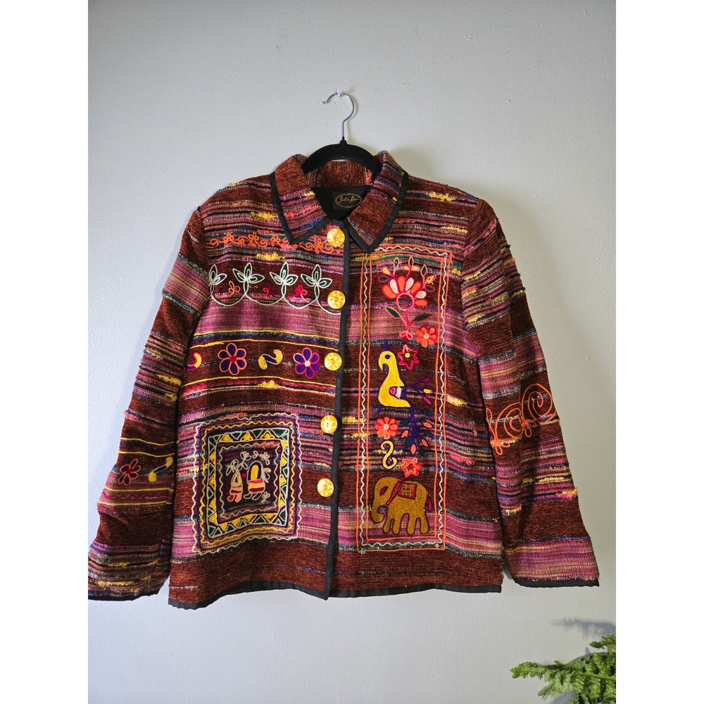 Julia Kim Embroidered Boho Jacket | Silk Blend | Size M